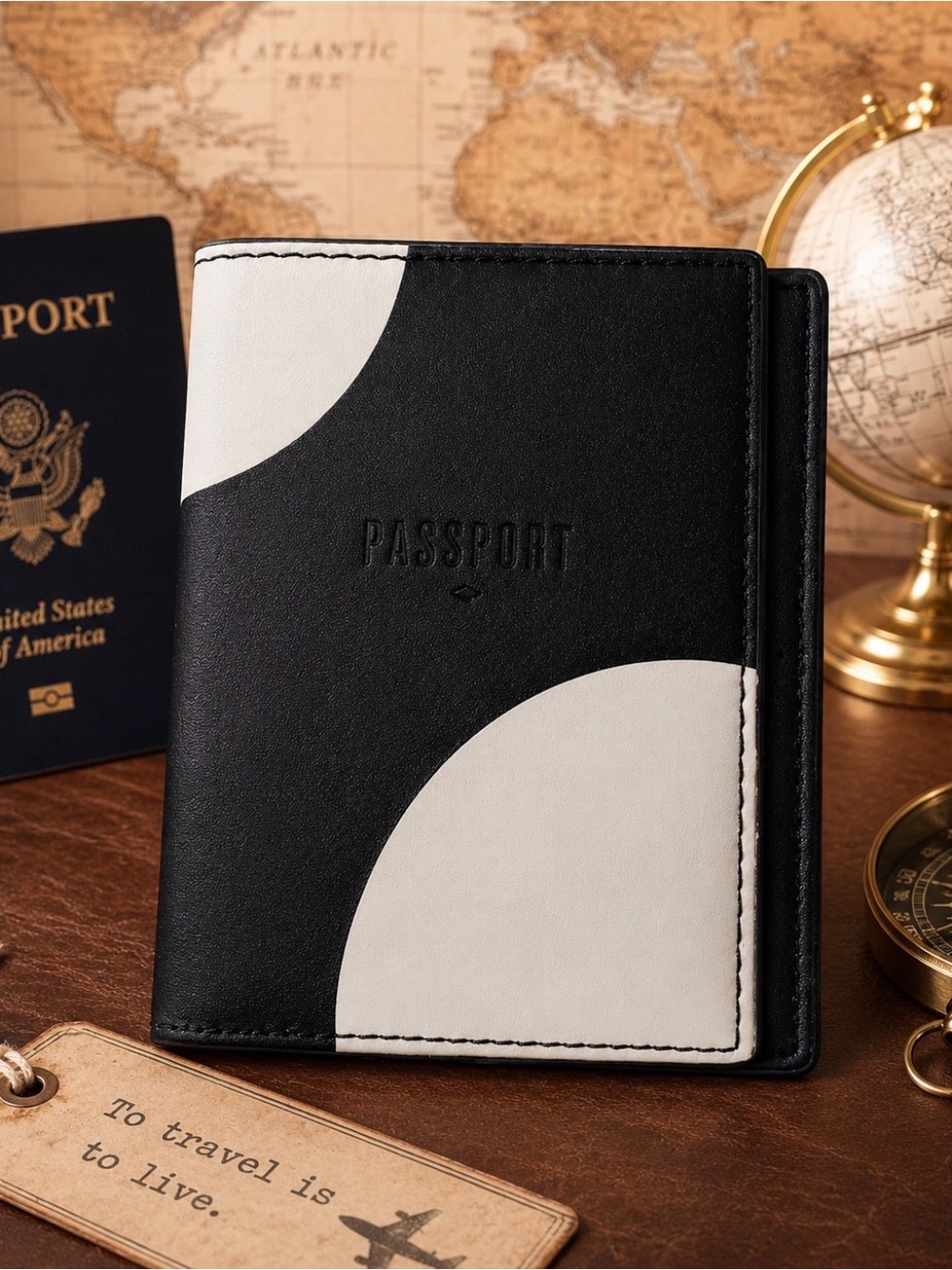Fossil Black and White Passport Wallet